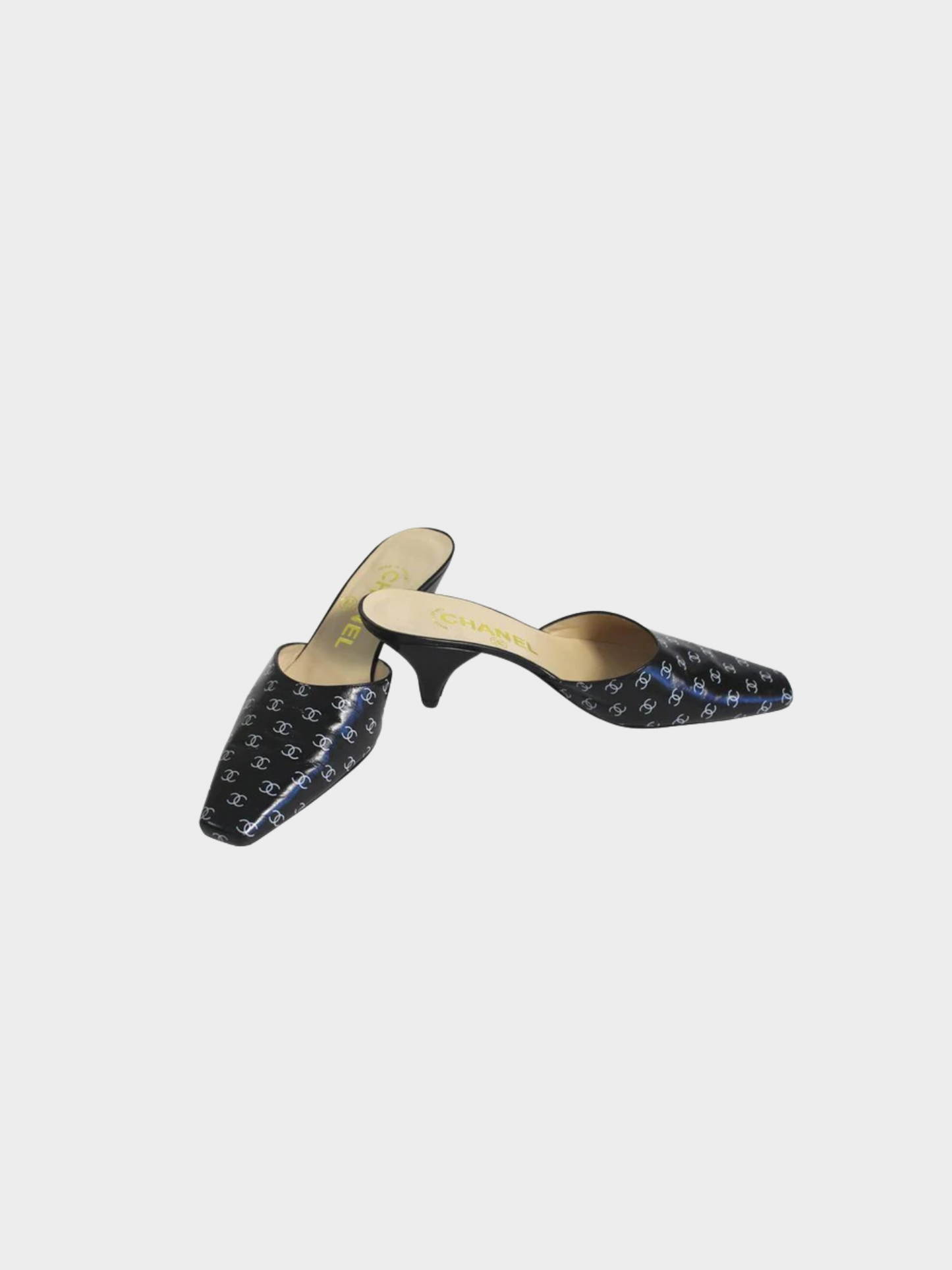 Chanel 1990s Black and White Leather Logo Mules