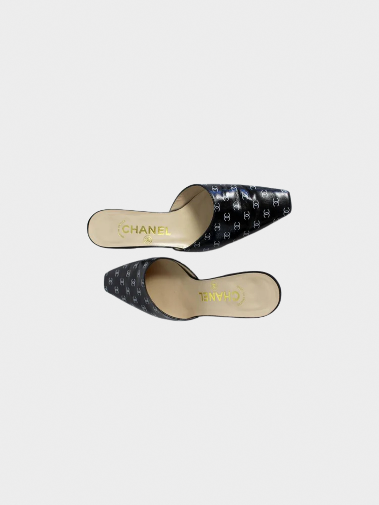Chanel 1990s Black and White Leather Logo Mules