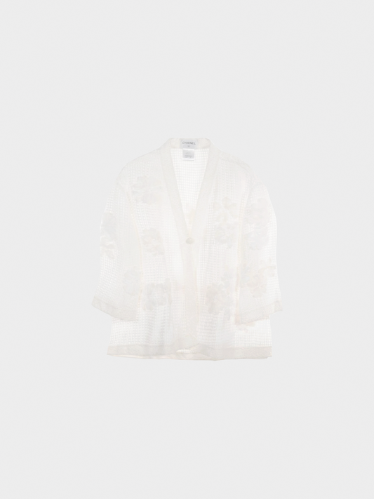 Chanel 2010s White Floral Embroidered Cardigan