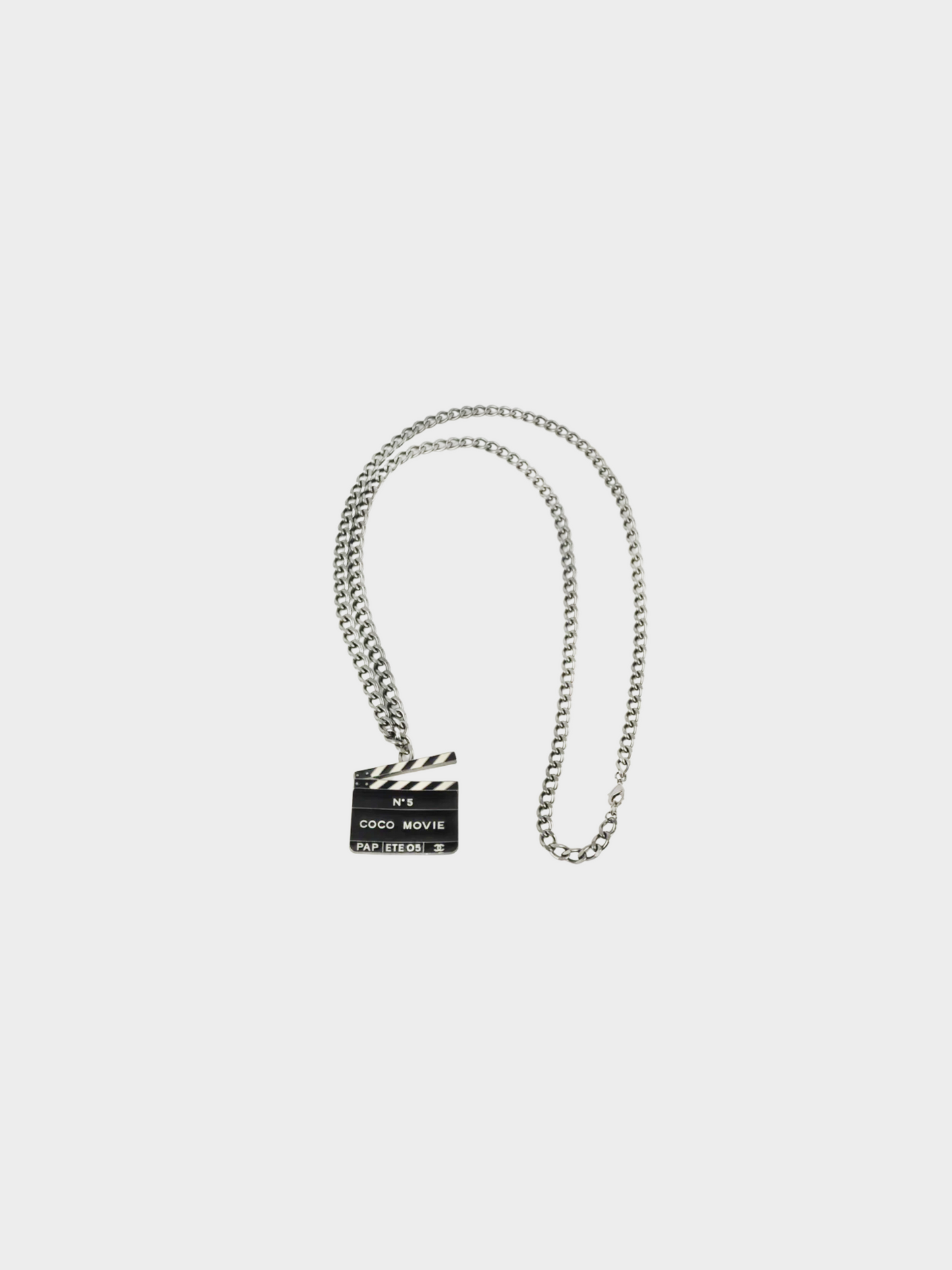 Chanel SS 2005 Dark Silver Clapperboard Pendant Necklace