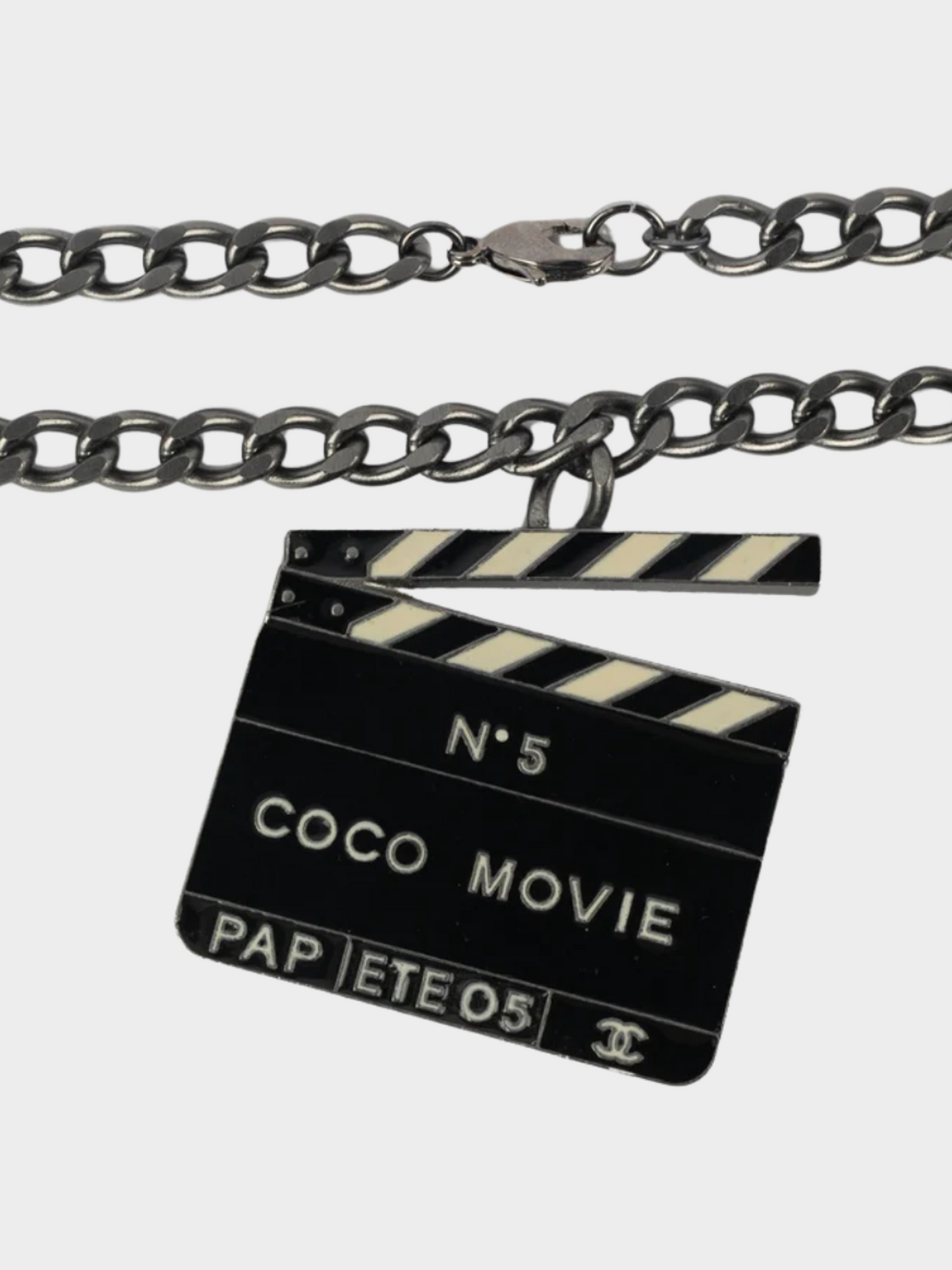 Chanel SS 2005 Dark Silver Clapperboard Pendant Necklace