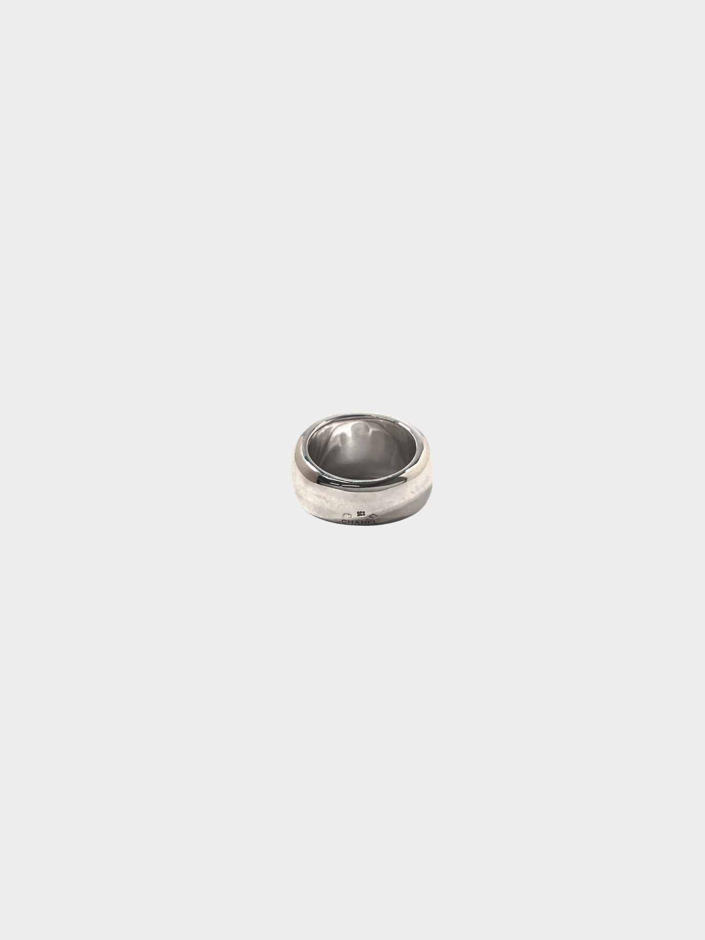 Chanel 1990s Silver Chunky Rounded Letters Logo Ring