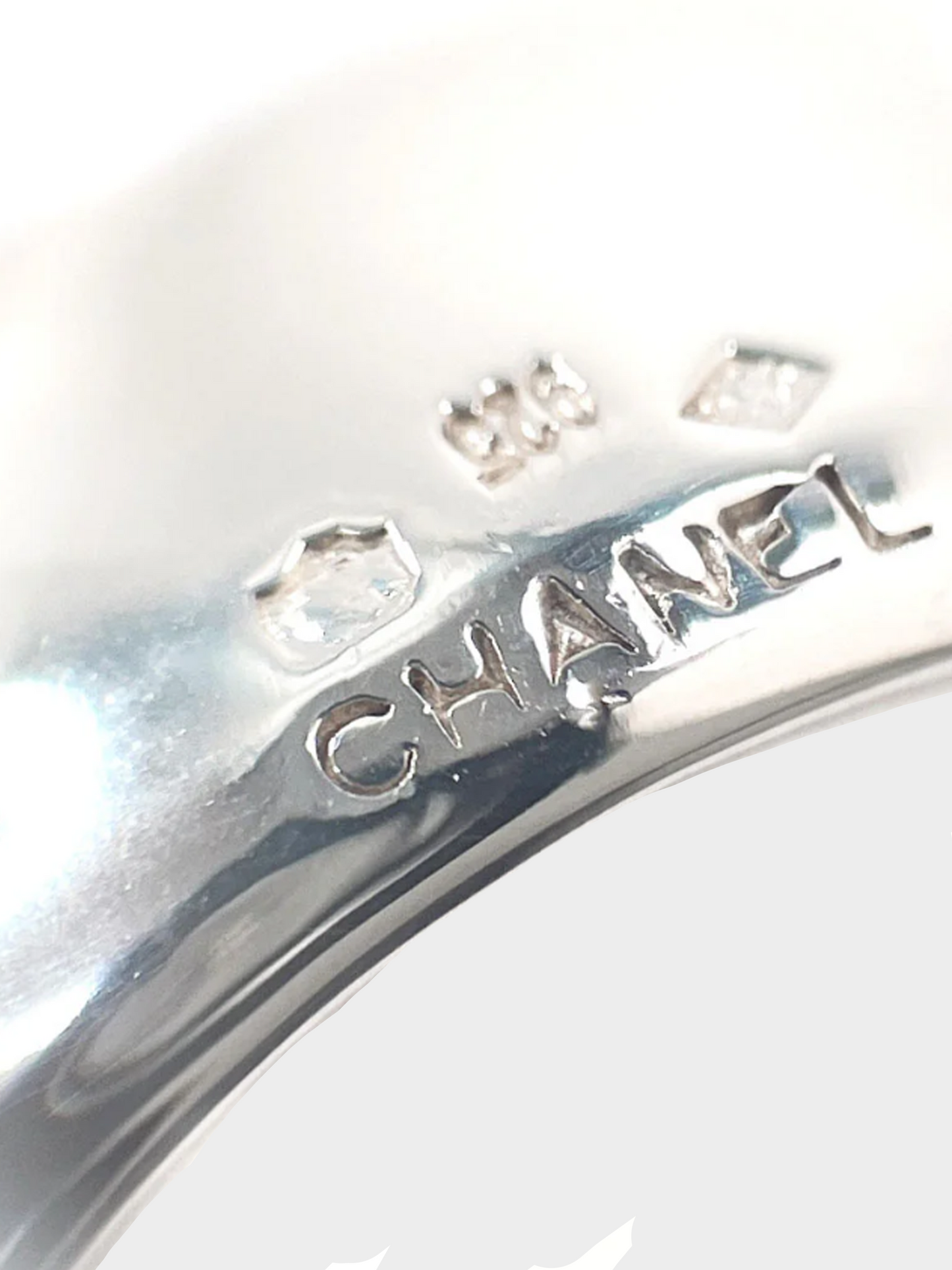 Chanel 1990s Silver Chunky Rounded Letters Logo Ring