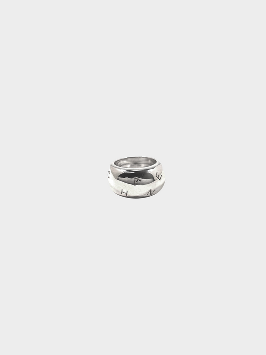Chanel 1990s Silver Chunky Rounded Letters Logo Ring