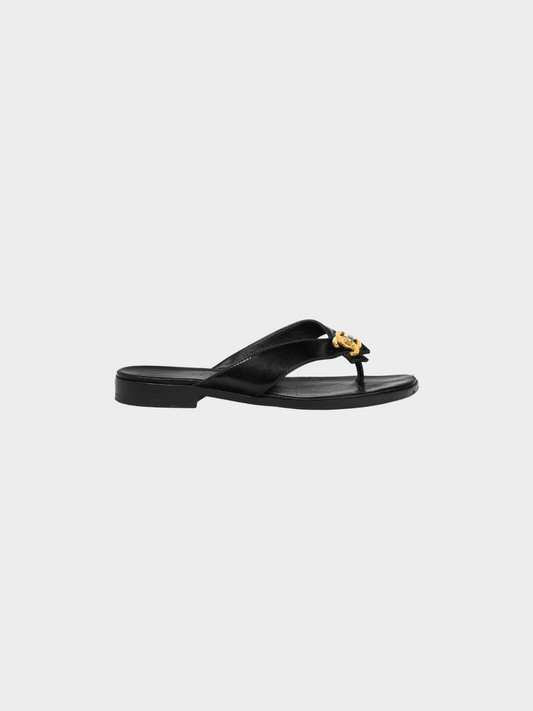 Chanel Spring 1996 Black Leather CC-Turnlock Flip Flops