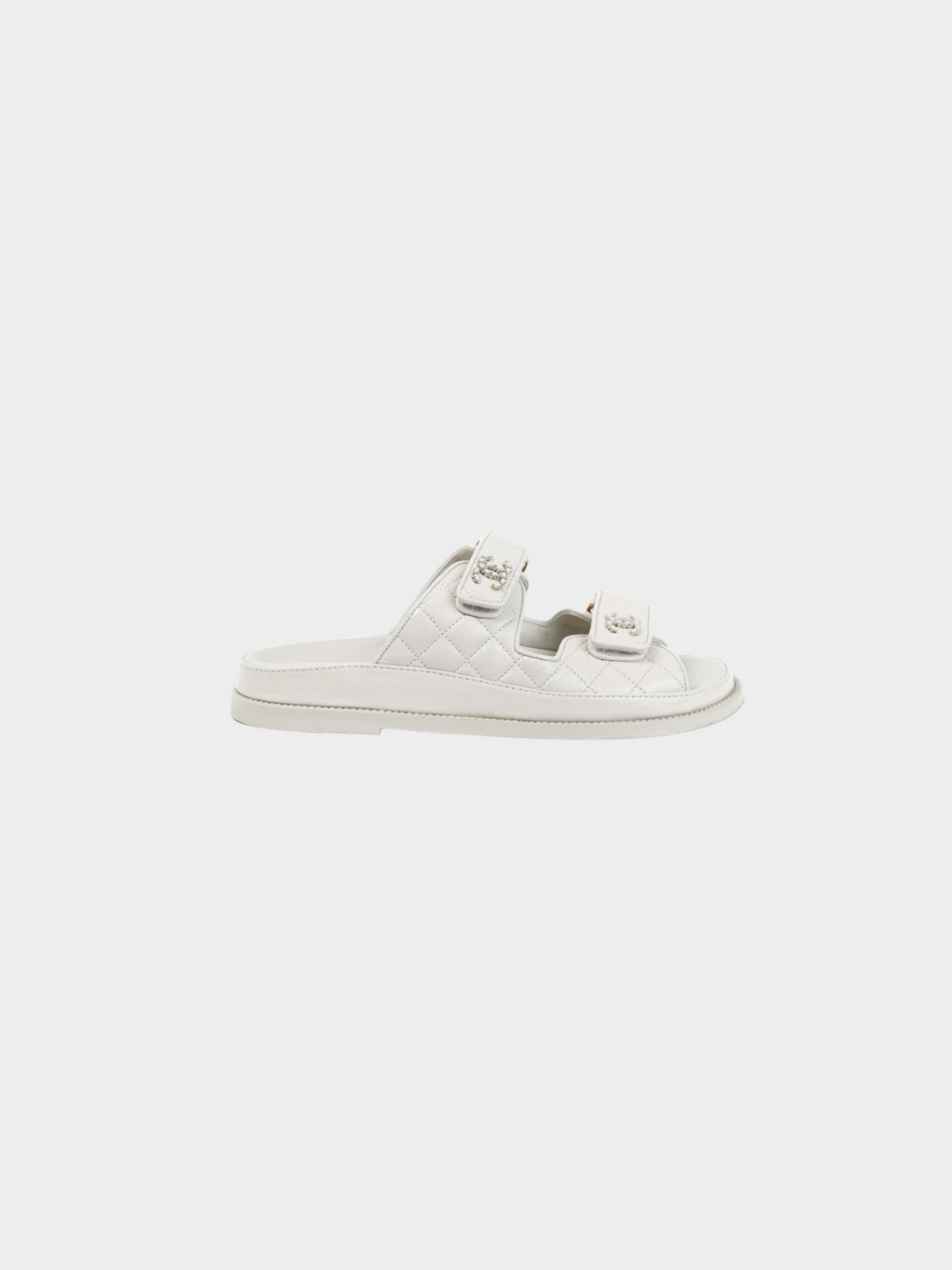Chanel 2010s Light-Grey Lambskin Quilted CC Chain Dad Sandals