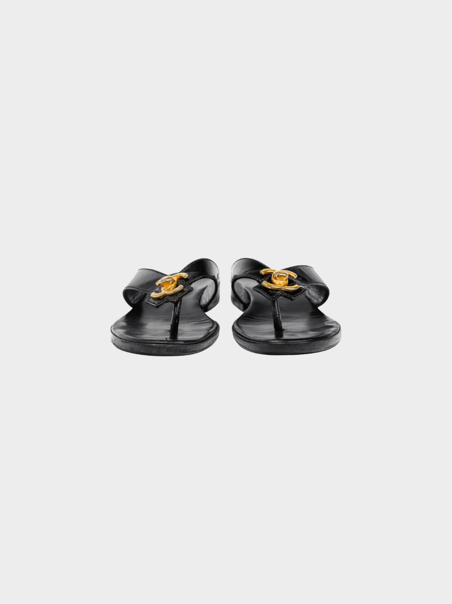 Chanel Spring 1996 Black Leather CC-Turnlock Flip Flops