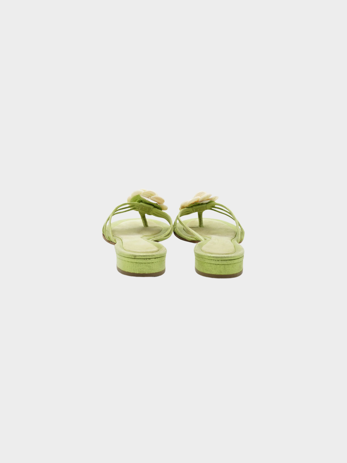 Chanel by Karl Lagerfeld 2000s Green Satin Flower Detail Sandals