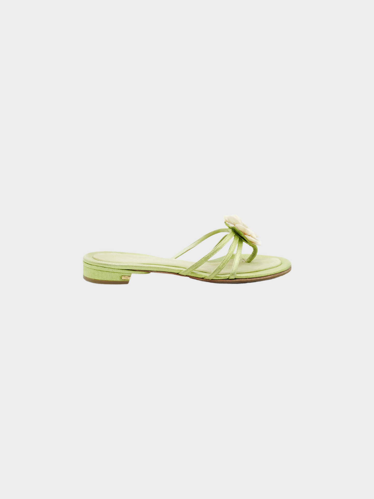 Chanel by Karl Lagerfeld 2000s Green Satin Flower Detail Sandals