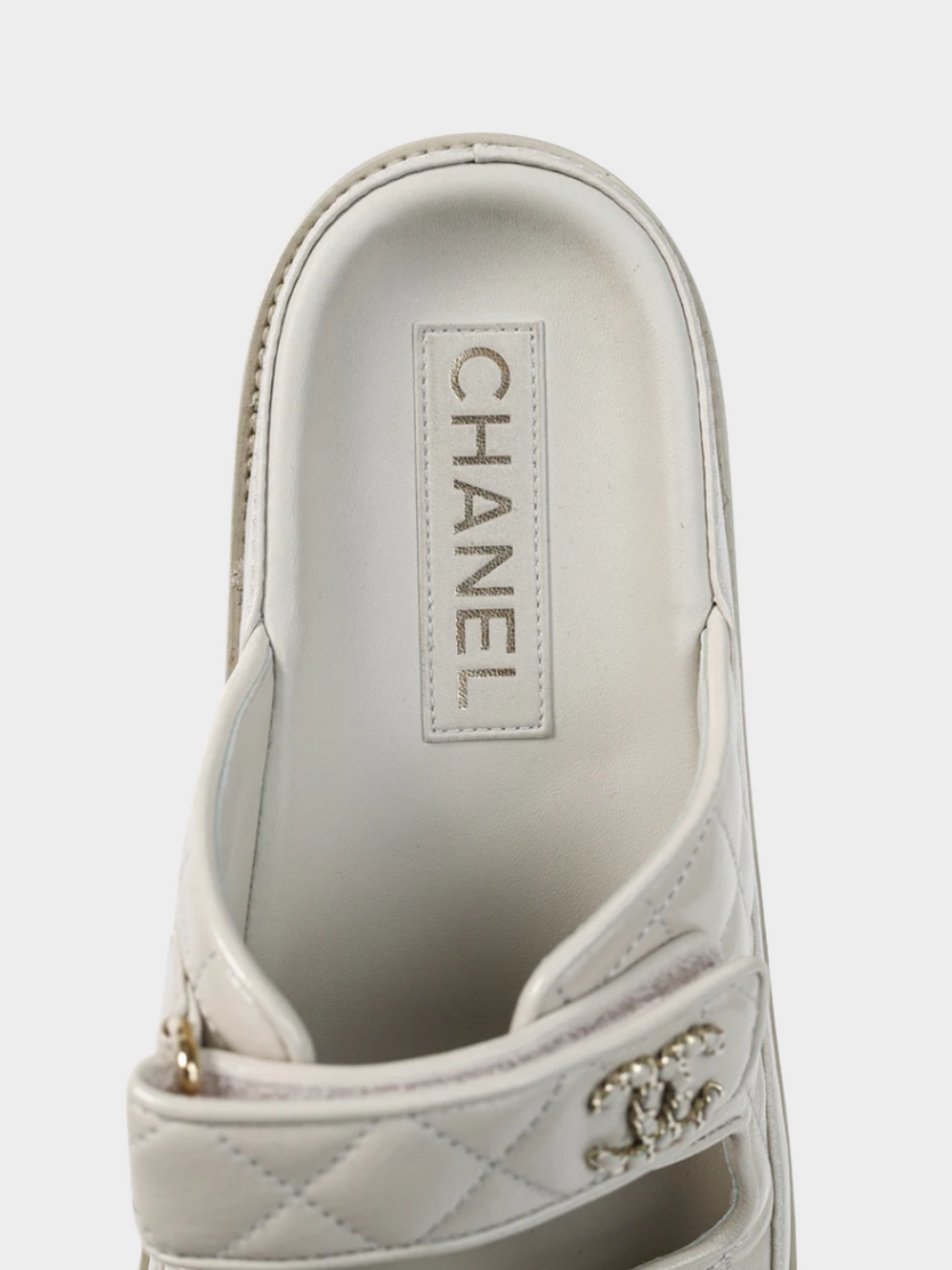 Chanel 2010s Light-Grey Lambskin Quilted CC Chain Dad Sandals