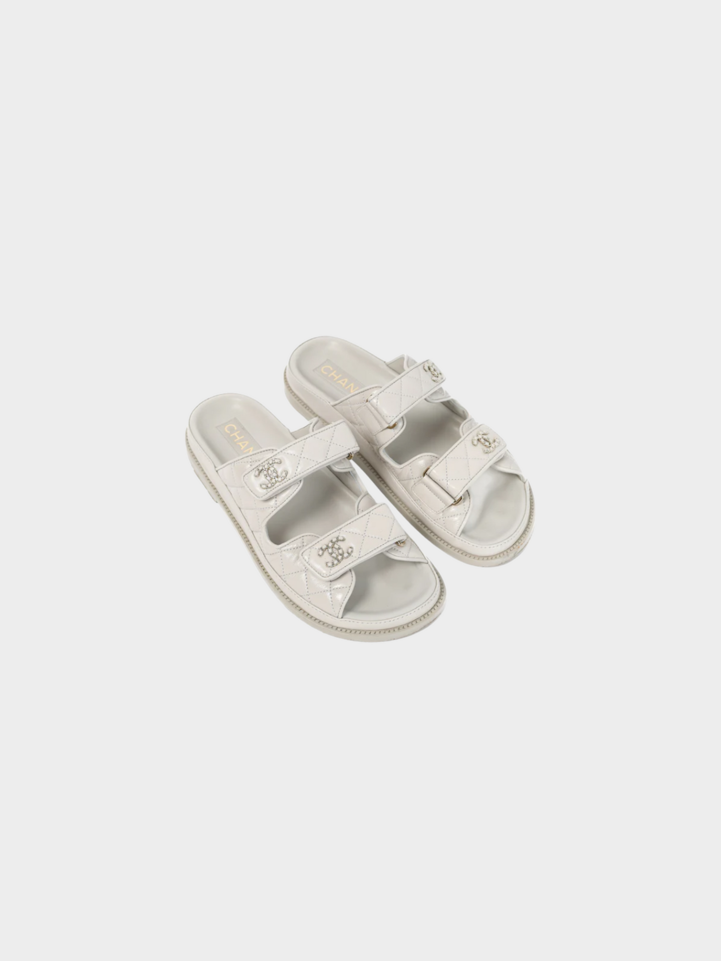 Chanel 2010s Light-Grey Lambskin Quilted CC Chain Dad Sandals