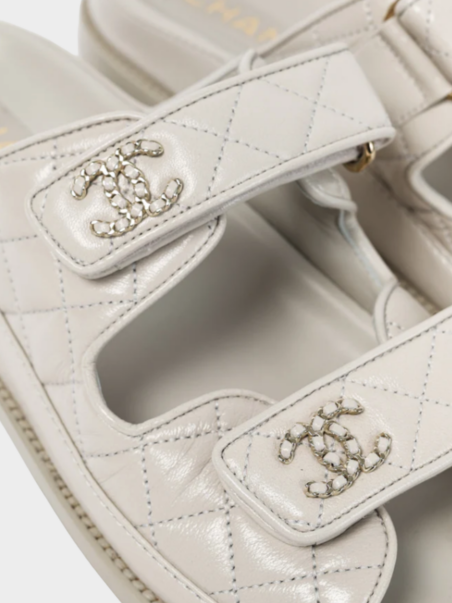 Chanel 2010s Light-Grey Lambskin Quilted CC Chain Dad Sandals