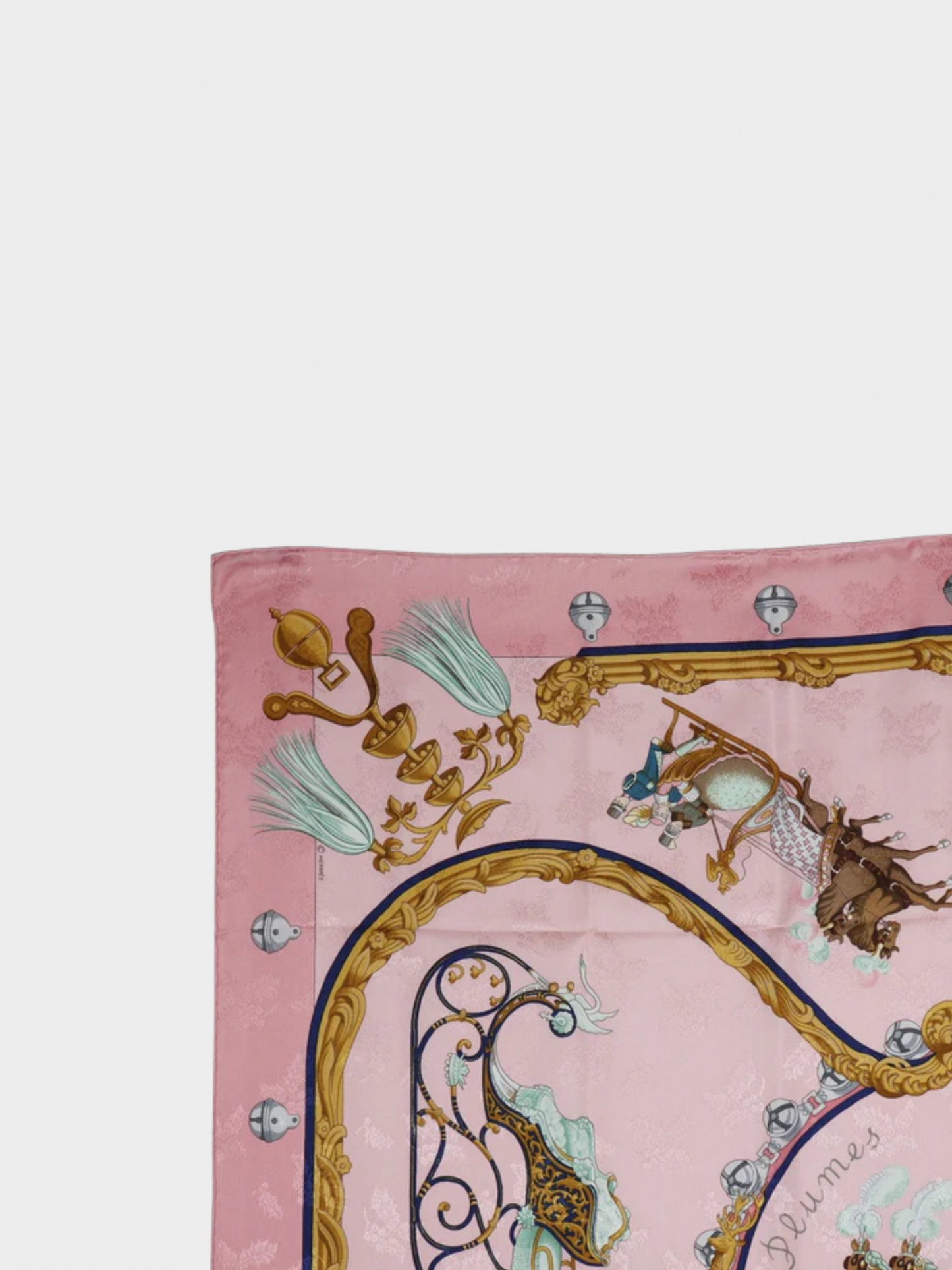 Hermes 1995 Carre 90 "Plumes Et Grelots" Pink Silk Scarf
