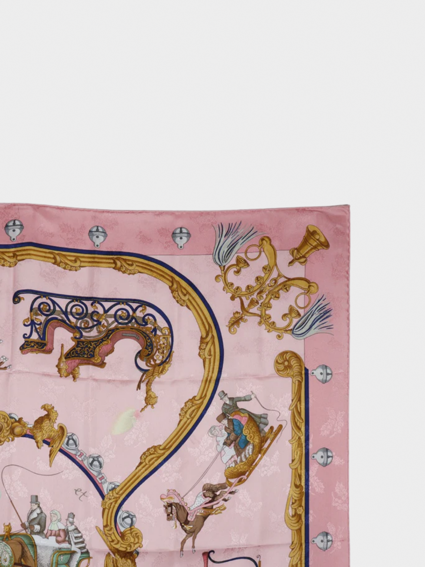 Hermes 1995 Carre 90 "Plumes Et Grelots" Pink Silk Scarf