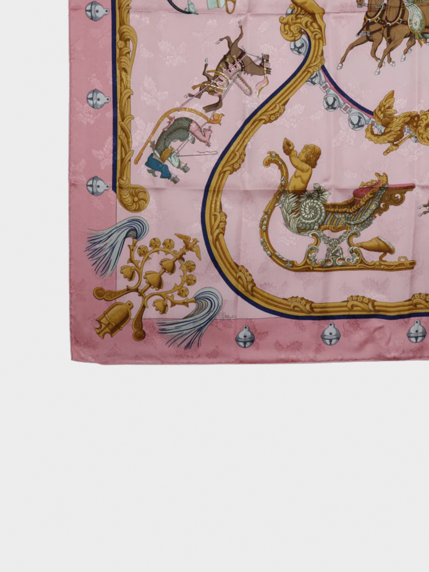 Hermes 1995 Carre 90 "Plumes Et Grelots" Pink Silk Scarf