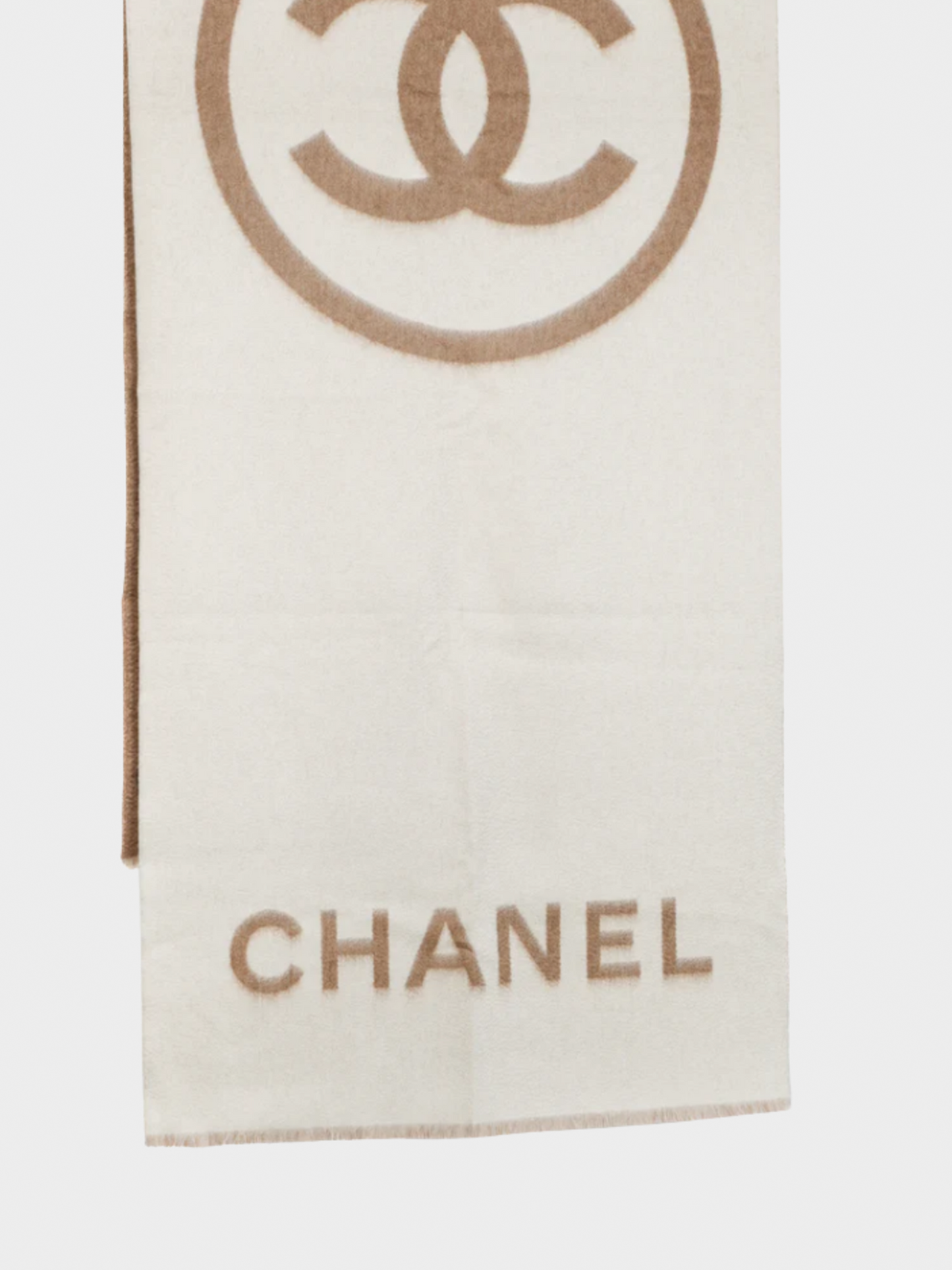 Chanel 2020s Brown and White Two-Tone Cashmere CC Logo Blank Shawl