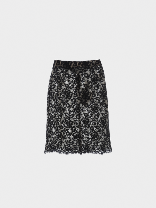 Chanel 2000s Black Lace Midi Skirt