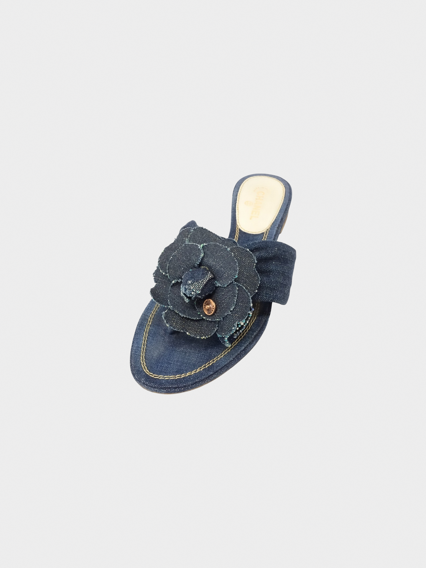 Chanel 2000s Blue Denim Camellia Sandals