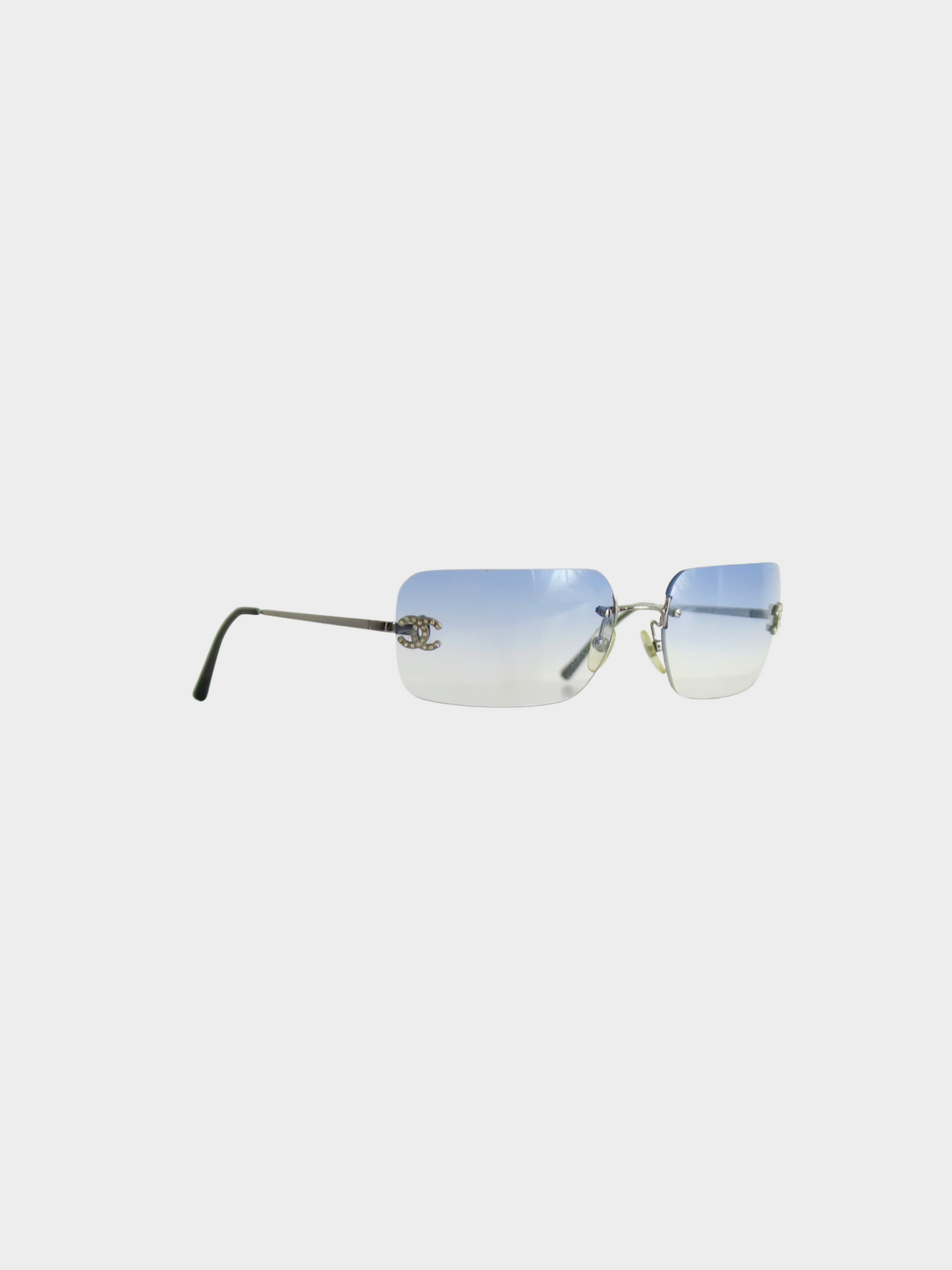 Chanel 2000s Blue Tint UV Rimless Sunglasses
