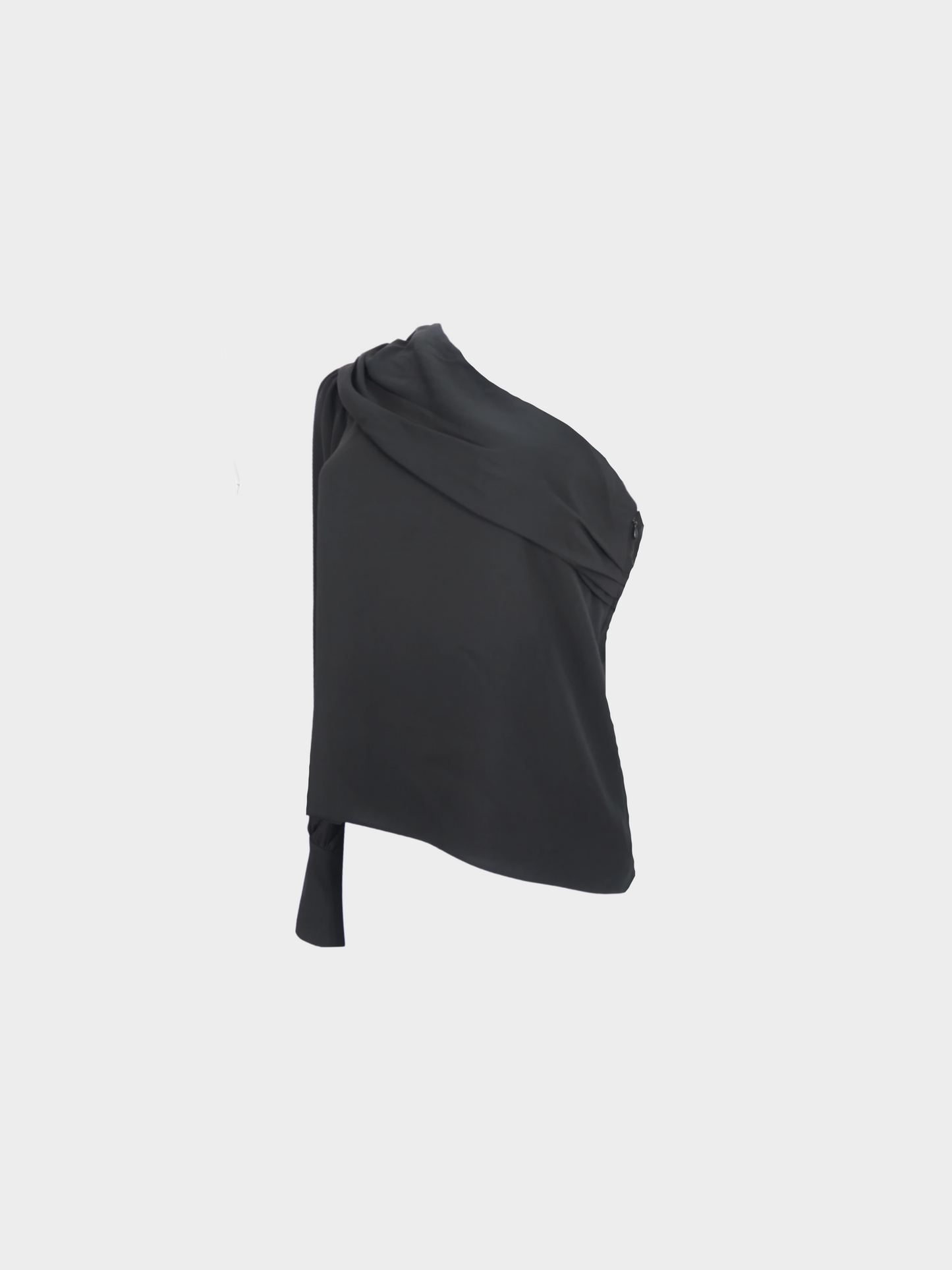 Chanel 2000s Black One Shoulder Asymmetrical Silk Top