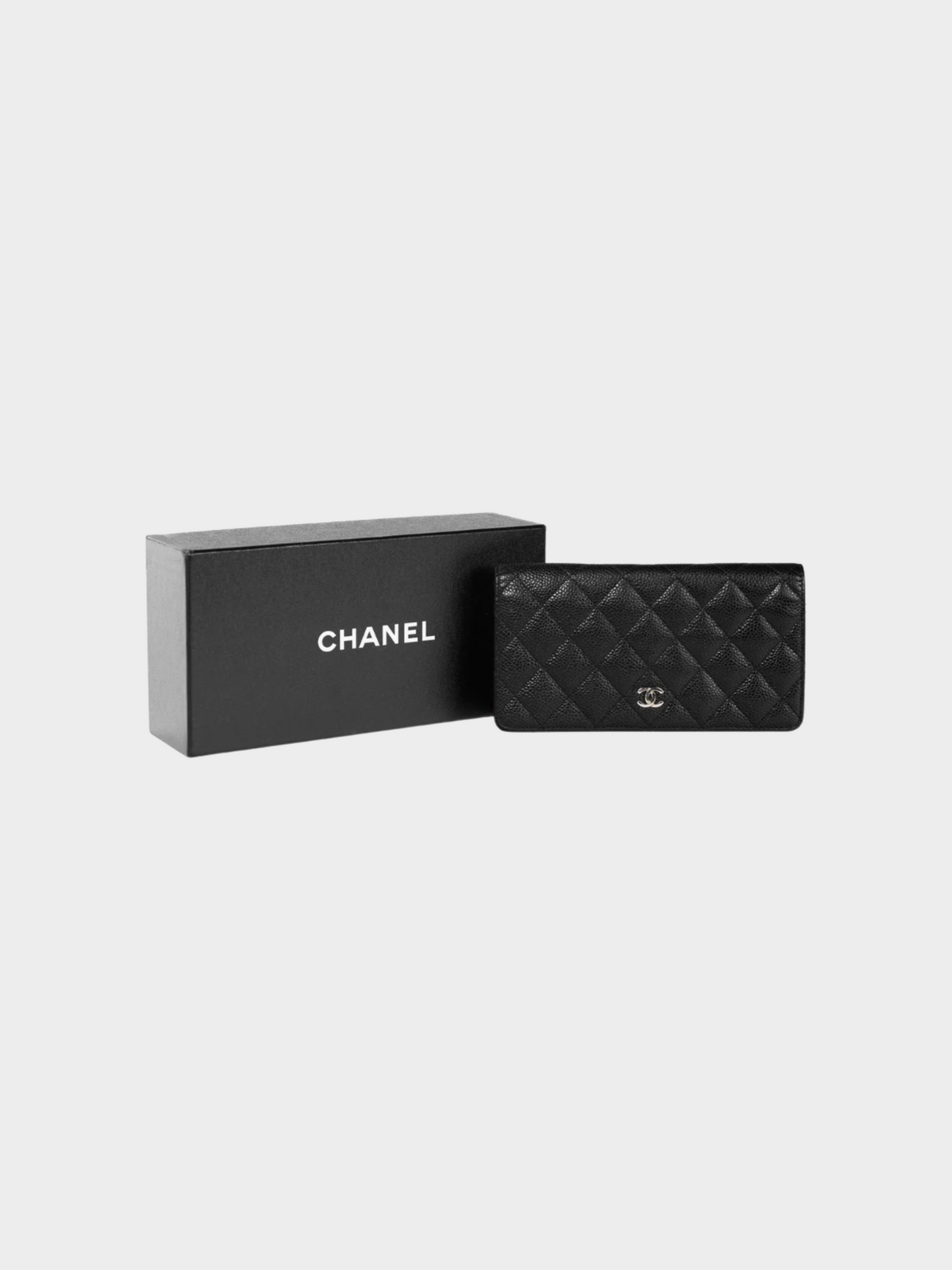 Chanel 2014 Black Caviar Leather Quilted L-Yen Wallet