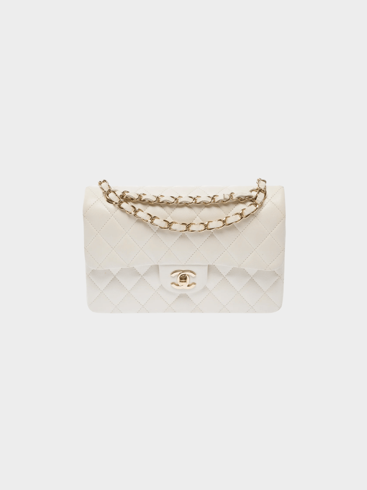 Chanel 2021 White Caviar Leather Double Flap Bag