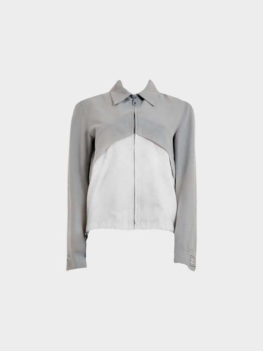 Chanel by Karl Lagerfeld FW 2001 Dove Gray and White Zip-up Sport Jacket
