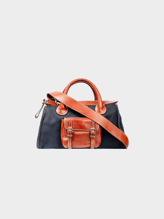 Chloé 2006 Edith Navy Canvas & Leather Trim Tote