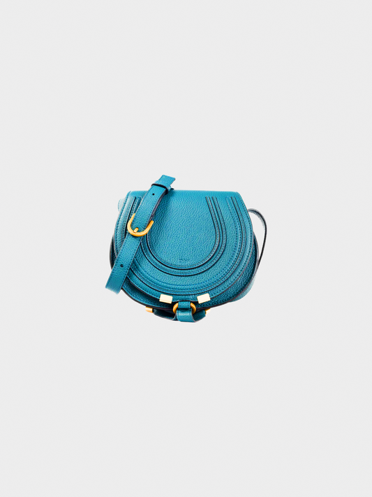 Chloe 2010s Marcie Small Steel Blue Grained Leather Crossbody