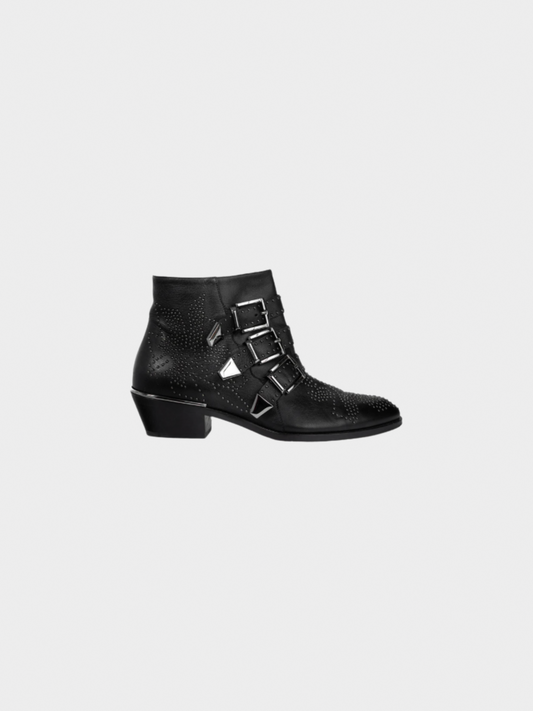 Chloe 2010s Susanna Black Studded Buckle Biker Ankle Boots