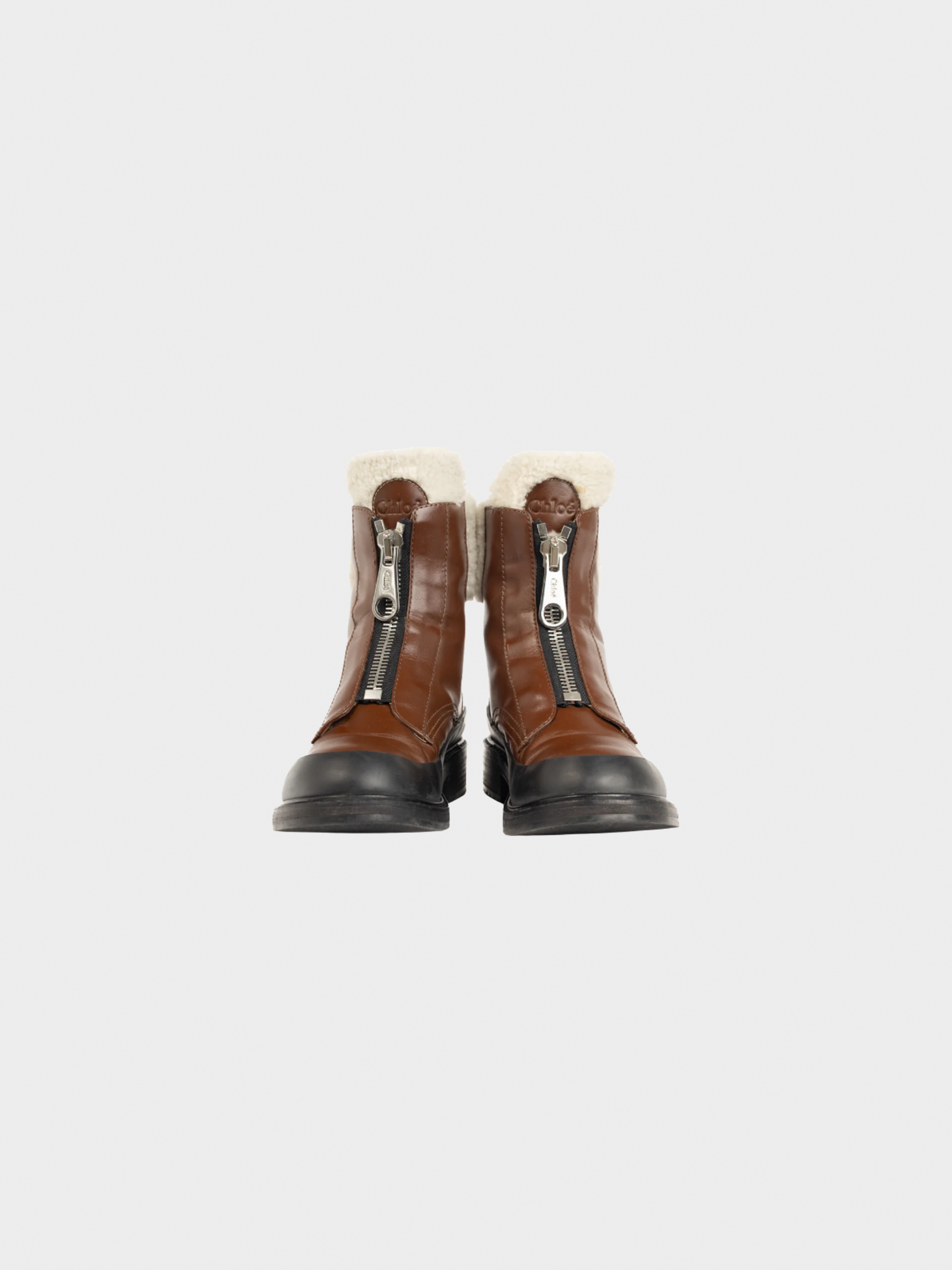 Chloé 2019 Roy Bark Brown Leather Zip-Front Shearling Boots