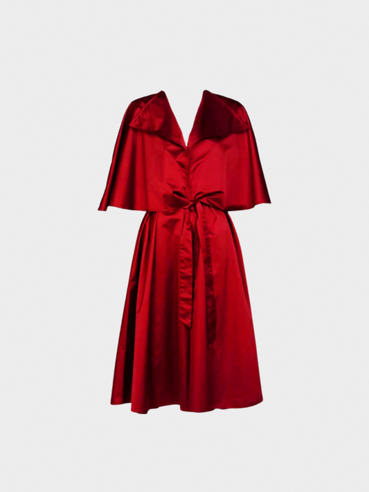 Chloé 1980s Bordeaux Gabardine Belted Cape Trench Coat