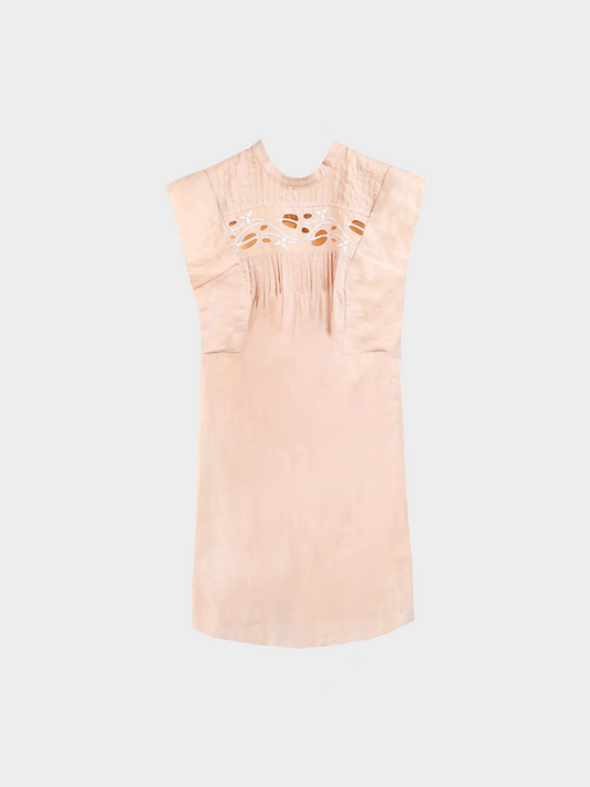Chloe SS 2018 Biscuit Pink Embroidered Linen Mini Dress