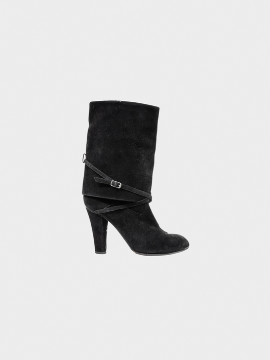 Chloé AW 2007 Black Suede Foldover Short Boots