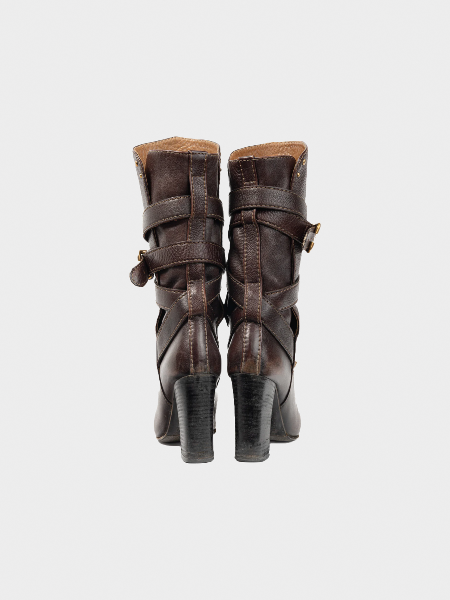 Chloé 2000s Brown Paddington Pebbled-Leather Wraparound Boots
