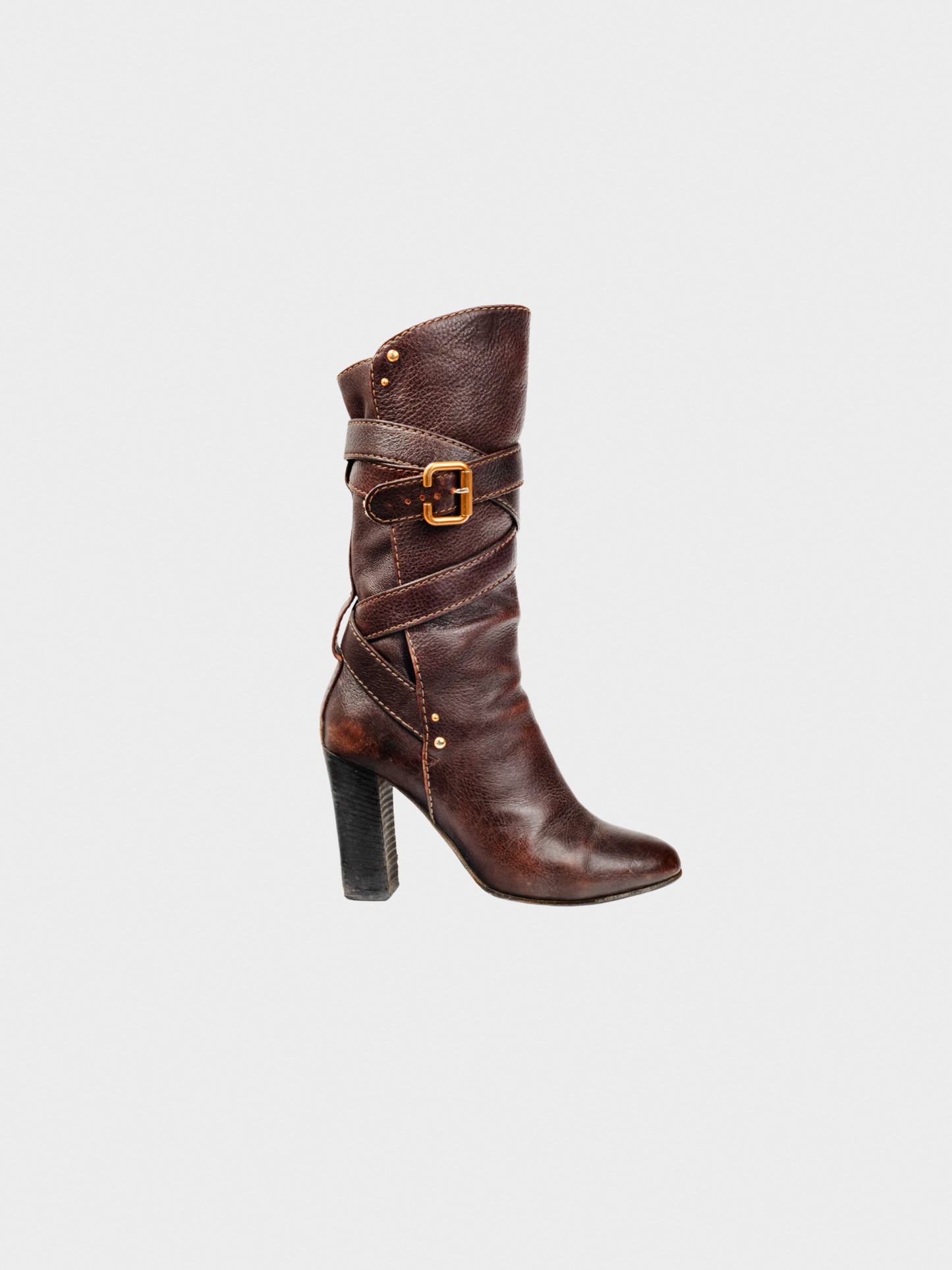 Chloé 2000s Brown Paddington Pebbled-Leather Wraparound Boots