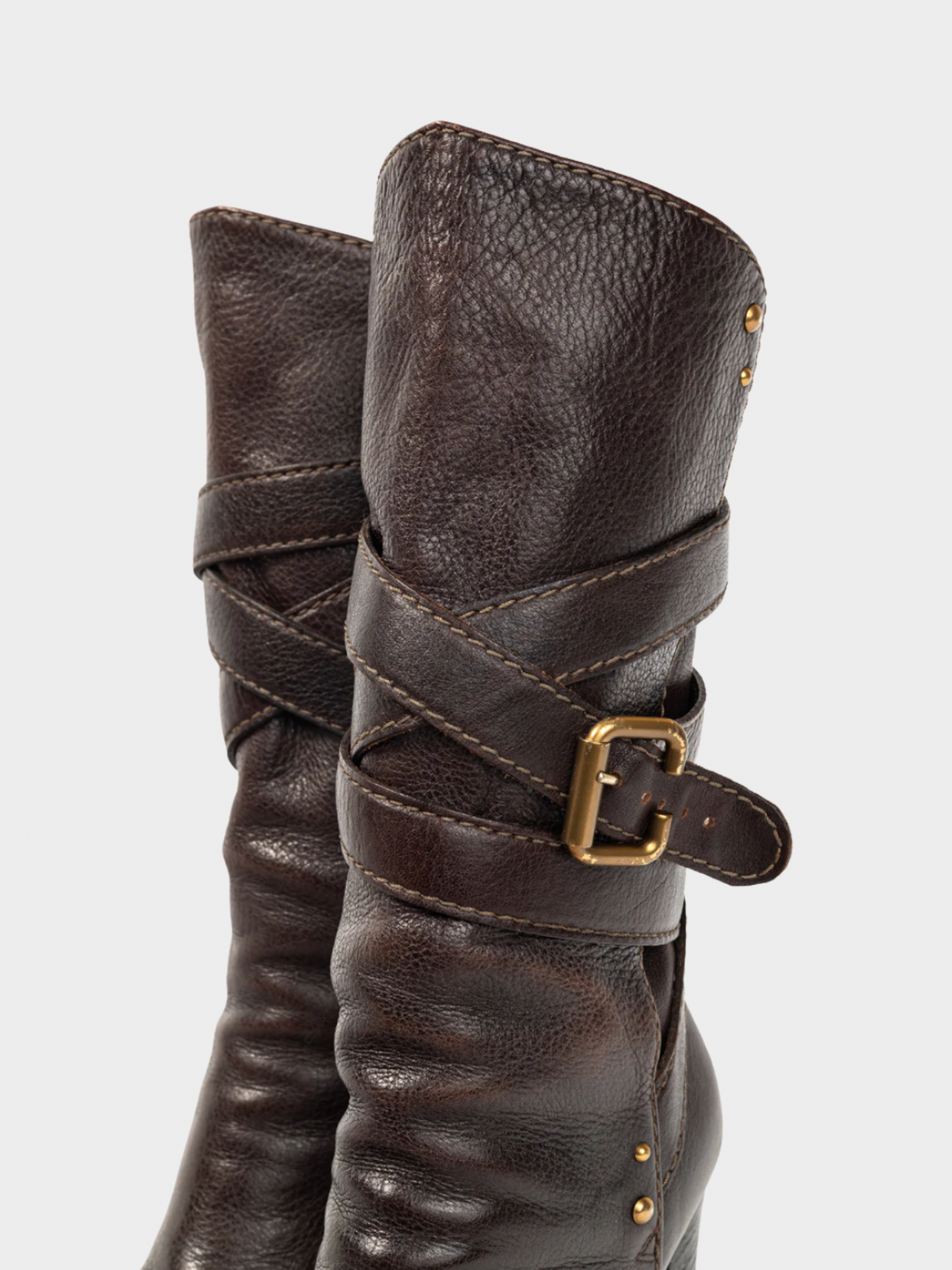 Chloé 2000s Brown Paddington Pebbled-Leather Wraparound Boots