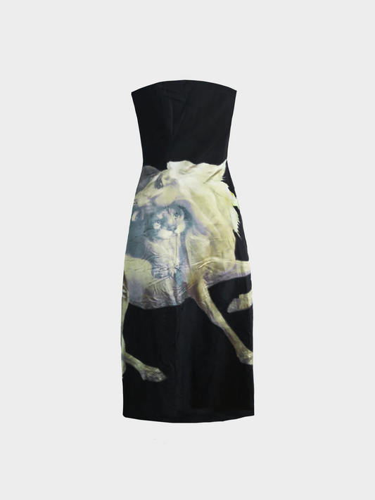 Chloe SS 2001 Black "Horse" Printed Silk Tube Dress