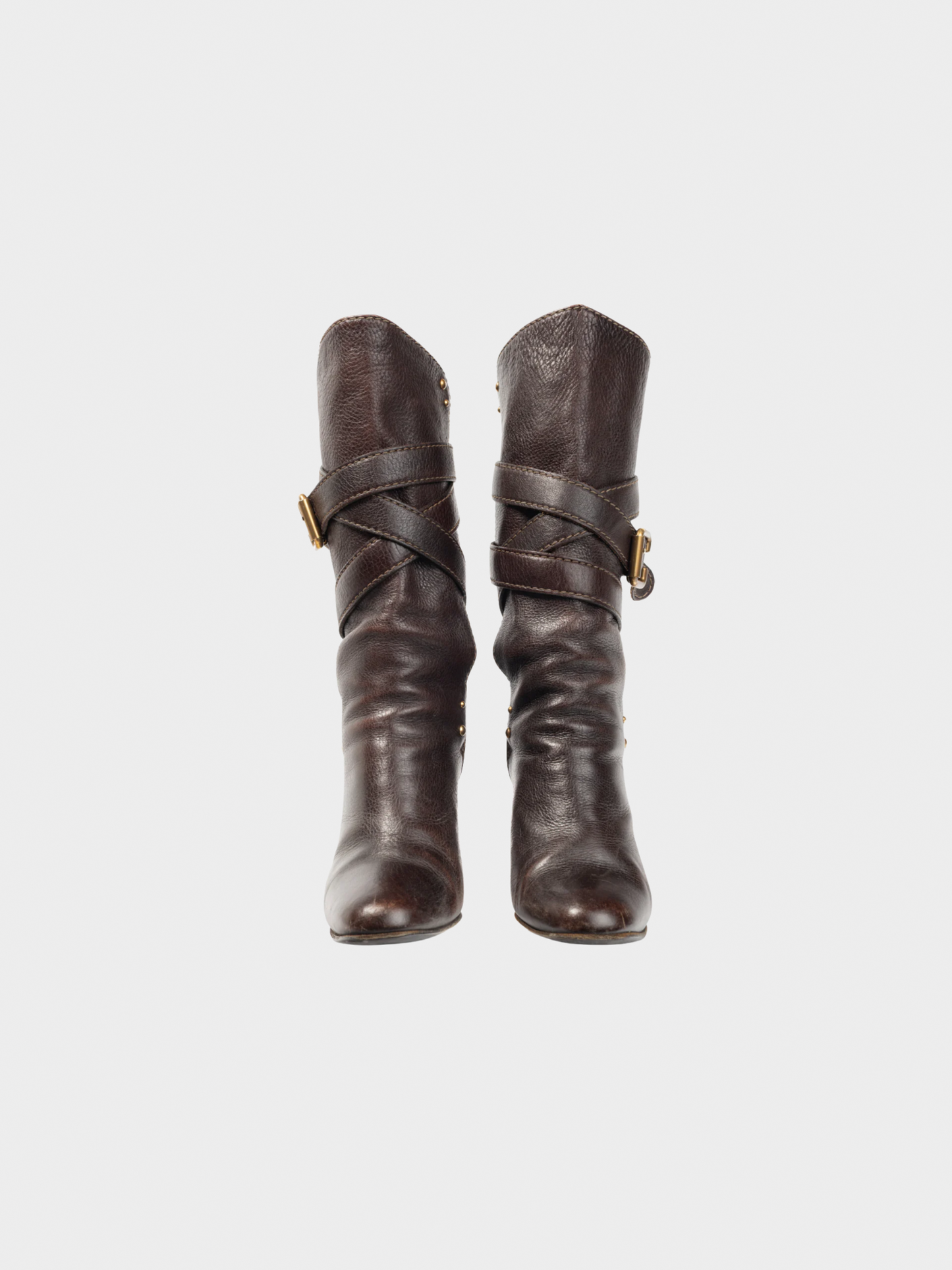 Chloé 2000s Brown Paddington Pebbled-Leather Wraparound Boots