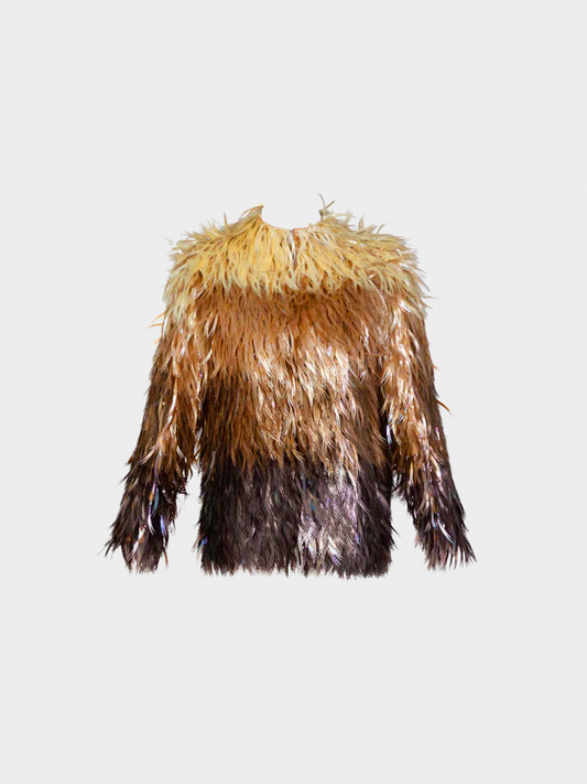 Chloe by Stella McCartney FW 2000 Runway Metallic Ombré Plastic Vegan Feather Coat