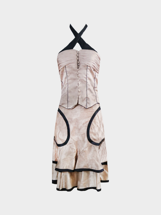 Chloe FW 2003 Light Pink Silk Ruched Top and Midi Skirt Set