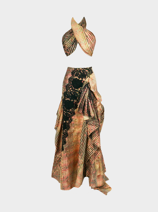 Christian Lacroix 1990s Multicoloured Gingham Print Stole and Skirt