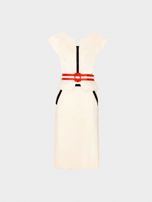Courrèges 1960s Ivory Wool Belted Jacket and Skirt