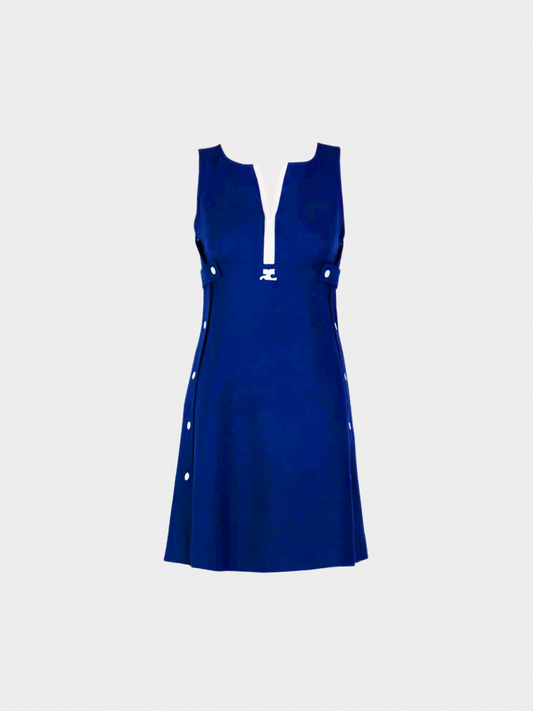 Courreges 1970s Couture Navy White Wool Mod Dress