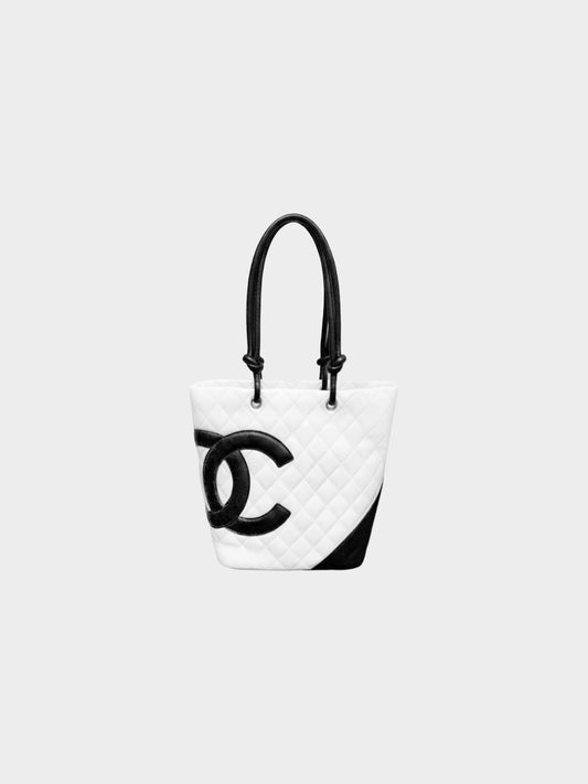 Chanel 2004-2005 White and Black CC Cambon Logo Tote