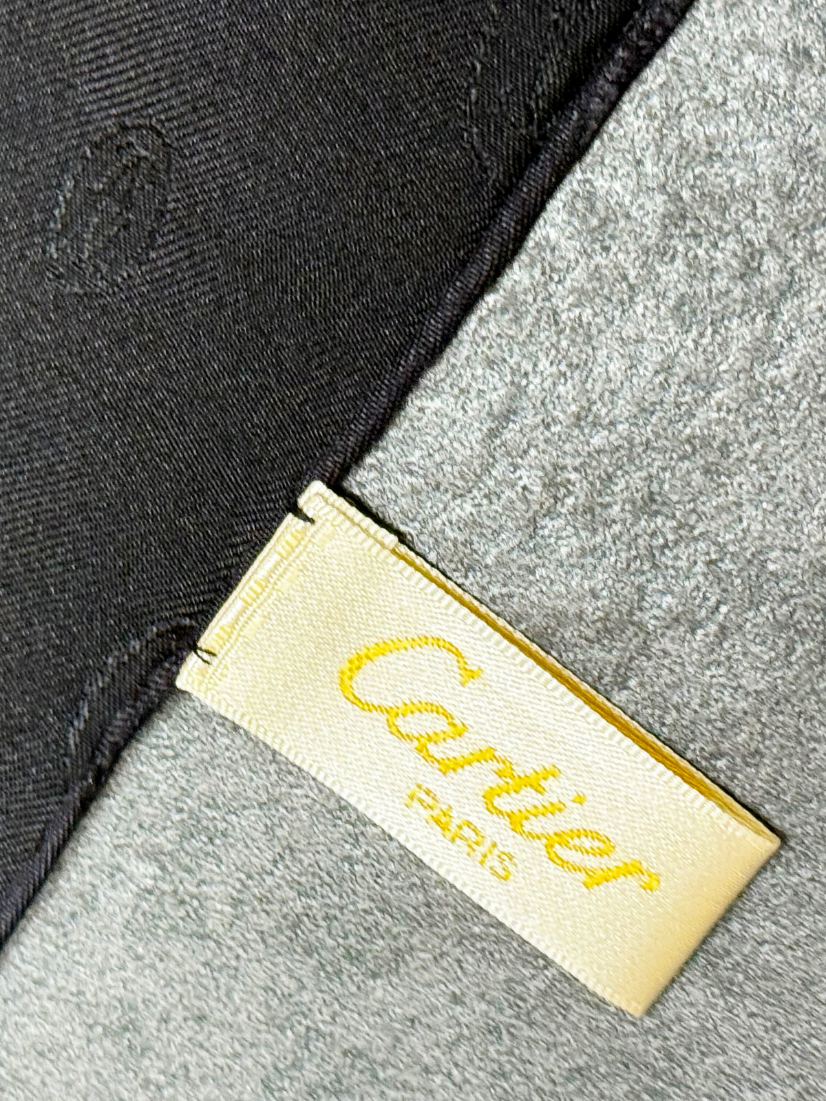 Cartier 1990s Black and Gold Jeweled Panther Print Silk Scarf