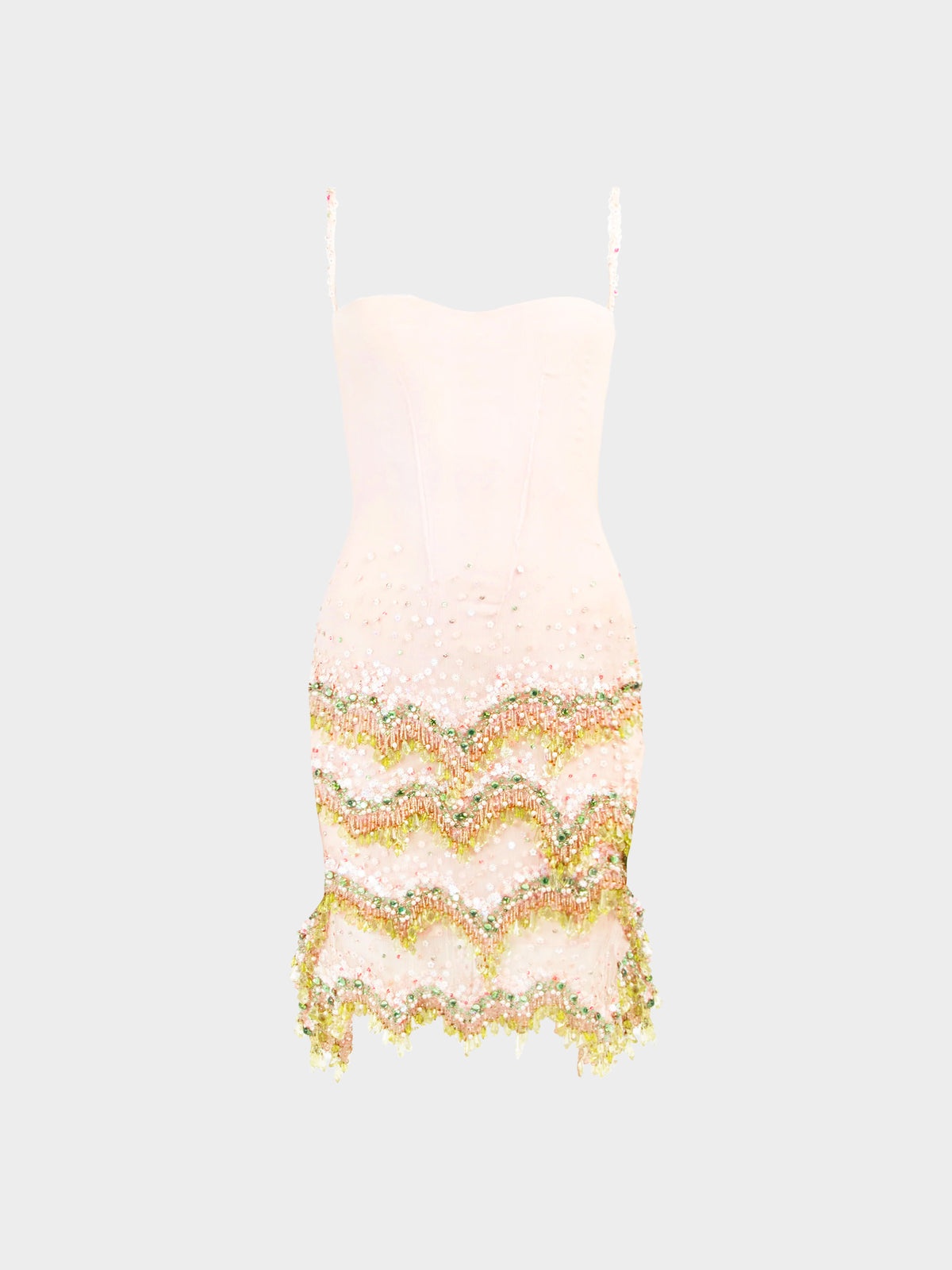 Roberto Cavalli FW 2002 Rare Beige Embellished Beads and Sequins Slip Dress