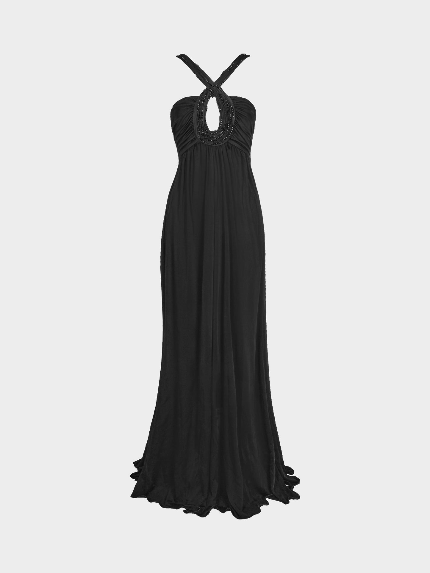 Roberto Cavalli 2000s Black Jersey Bead-embellished Evening Gown