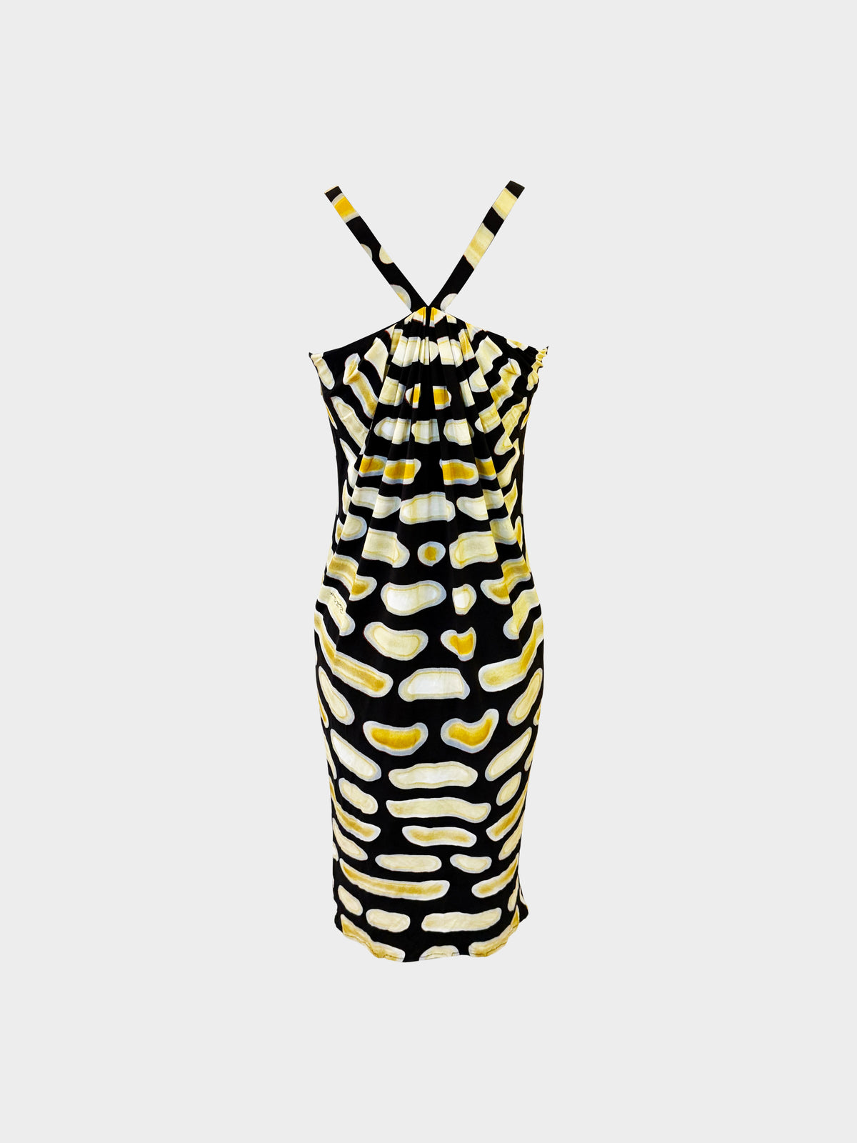 Roberto Cavalli 2000s Yellow and Black Abstract Oval Print Dress