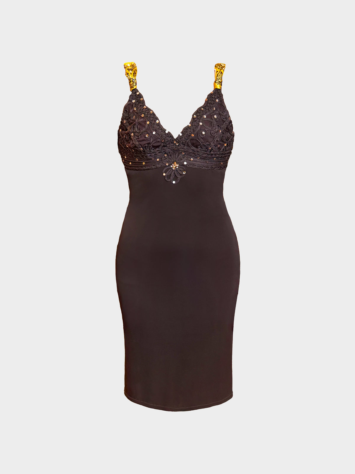 Roberto Cavalli 2000s Chocolate Brown Braid-detailed Sequin Midi Dress